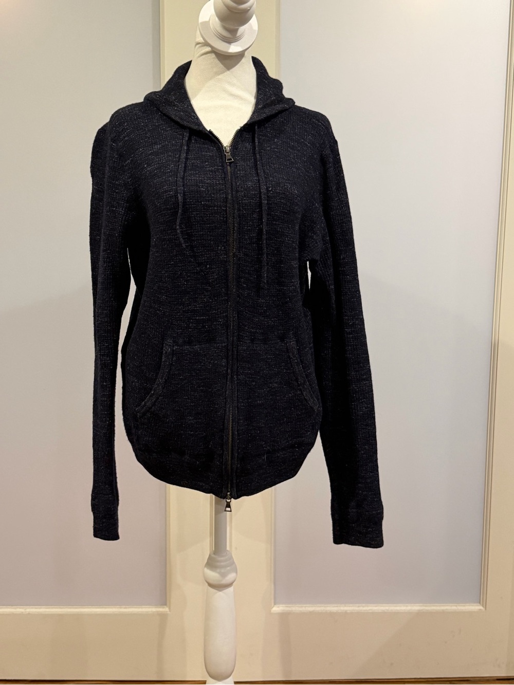 Vince Navy Hooded Zip-Front sweater